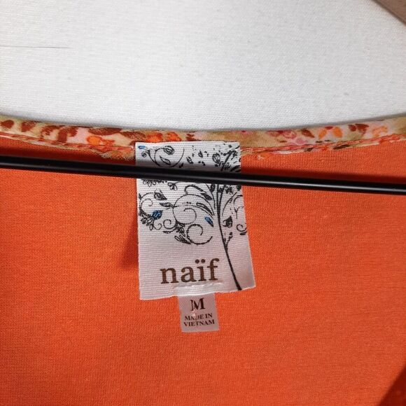 Naif Sheer Flowy Cottagecore Orange Floral Stretch Liner Crochet Trim SZ Medium - Picture 7 of 10